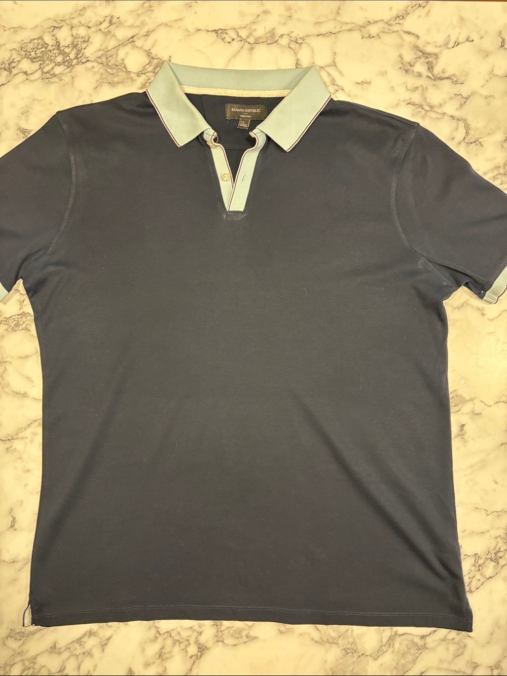 Banana Republic Navy Polo with Light Blue Contrast Collar